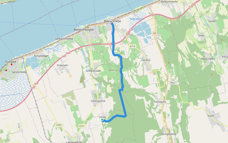 S (Balatonlelle – Gyugy) walking route map in Gyugy