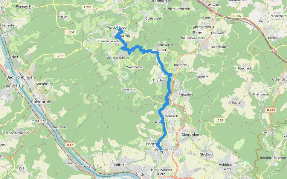 HWW Westerwald Etappe 3 Waldbreitbach - Neuwied walking route map in Waldbreitbach