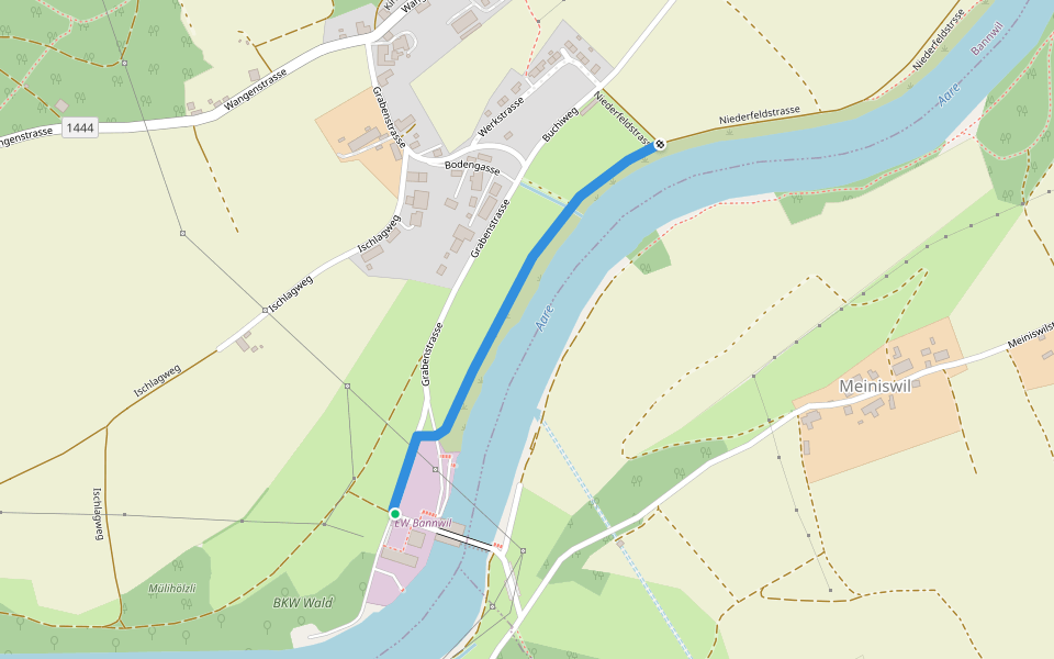 Bannwil Kraftwerk - Bannwil Niederfeld walking route map in Bannwil