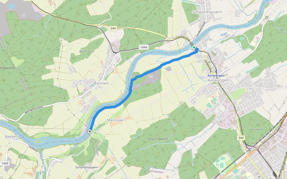 AarwangenSchloss - Bannwil/Kraftwerk walking route map in Aarwangen