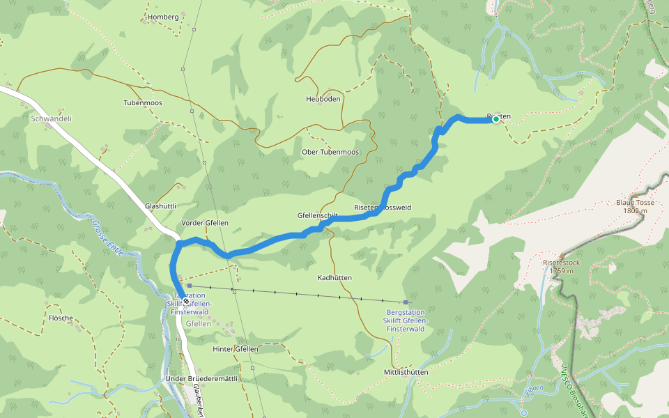 Gfellen - Risete walking route map in Entlebuch