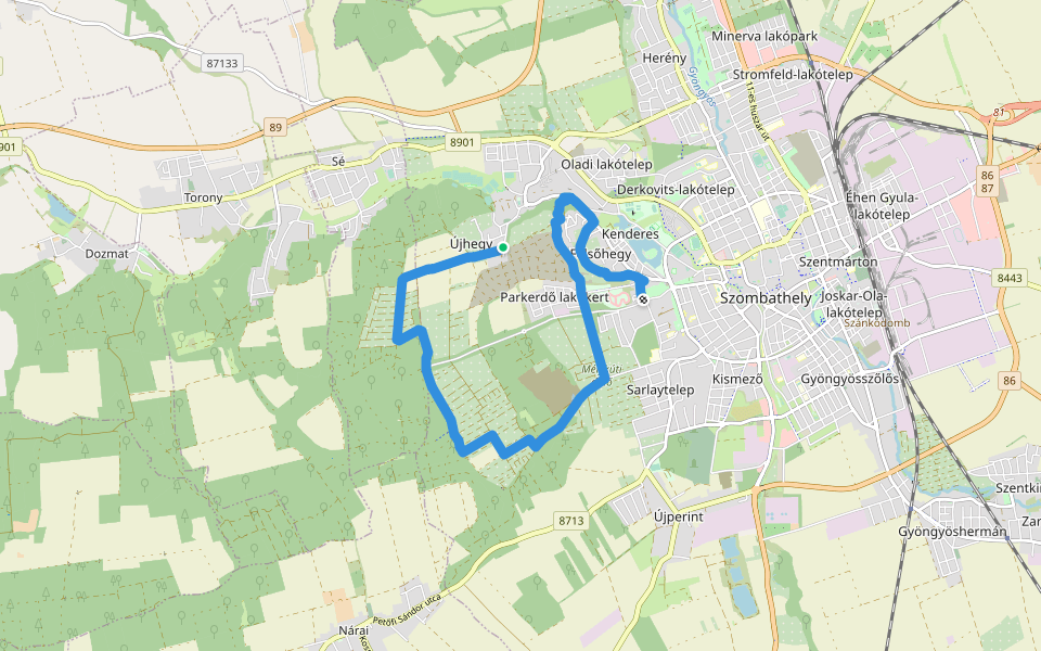Z (Nyugati Zöld, Szombathely) walking route map in Szombathely