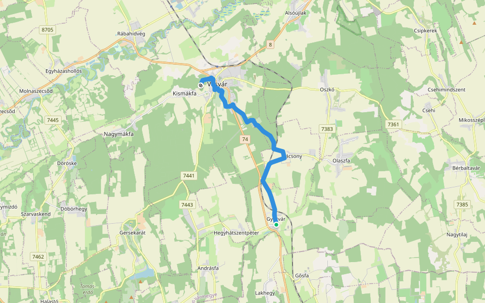 Z (Vasvári Szentkút – Vasvár – Pácsony – Pácsony, vá. – Győrvár) walking route map in Győrvár