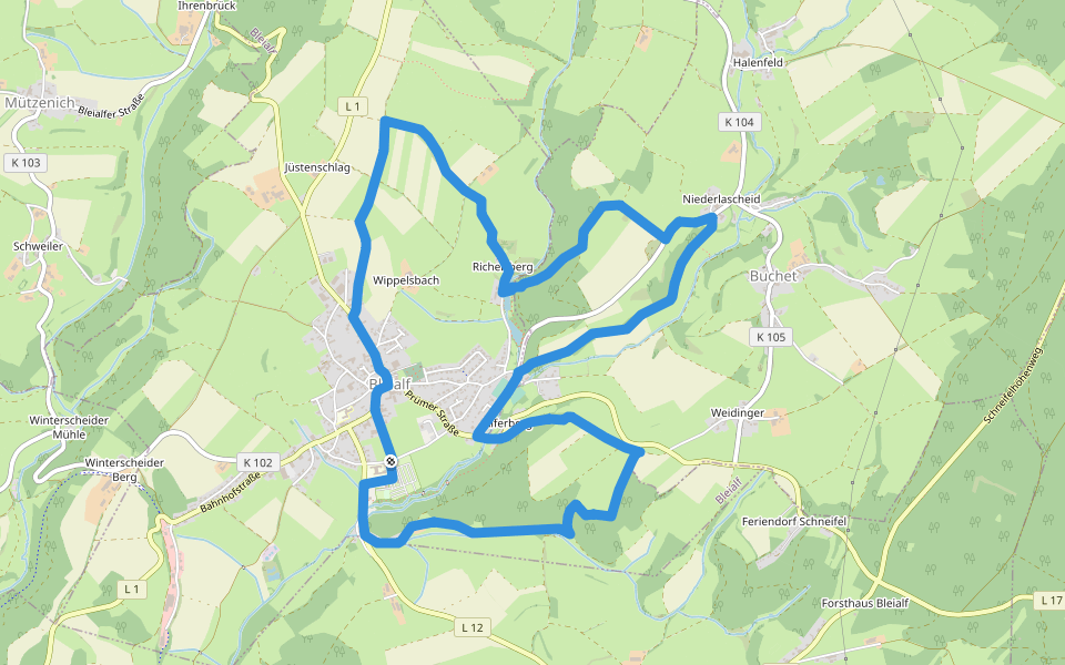 Prümer Land Tour Route 4 - Bergbaupfad Bleialf walking route map in Bleialf