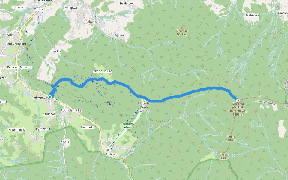 Zawoja Lajkonik - Cyl Hali Śmietanowej walking route map in Zawoja
