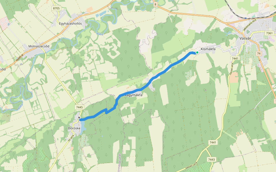K+ (Döröske – Nagymákfa – Kismákfa) walking route map in Vasvár