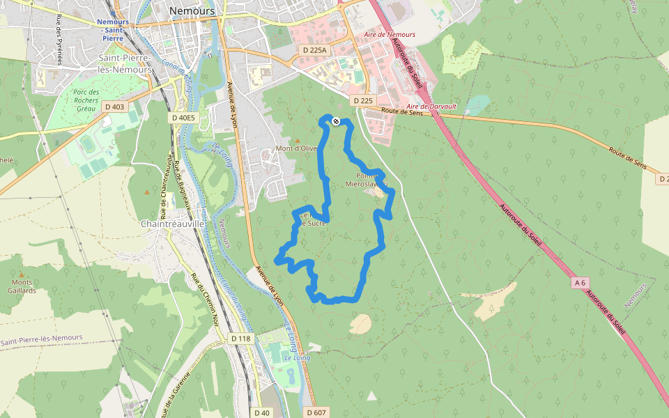Rocher Vert walking route map in Nemours