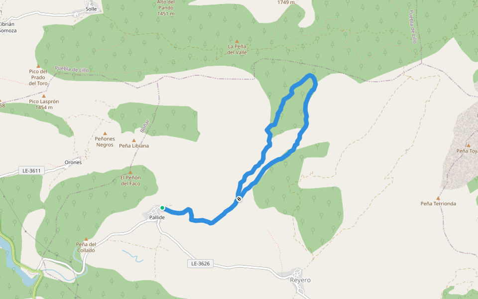 PRC-LE 47 Puerto de Linares walking route map in Pallide