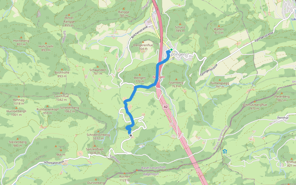 Eptingen - Ober Belchen walking route map in Eptingen