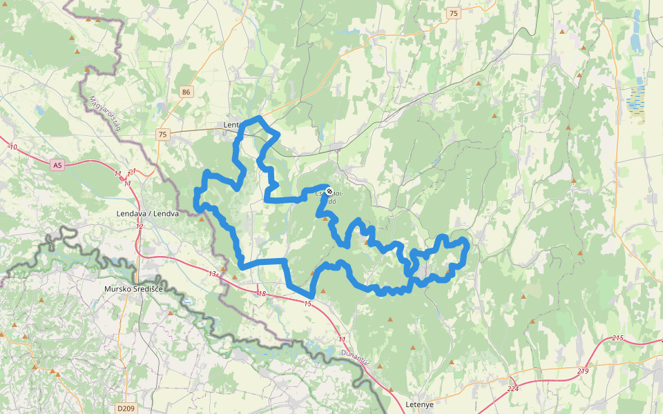 P, Olajos körút walking route map in Páka