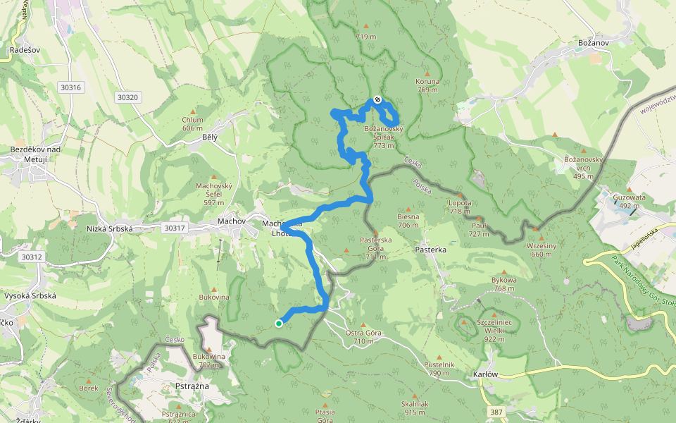 [Ž] Pánův kříž - Bor walking route map in Machov