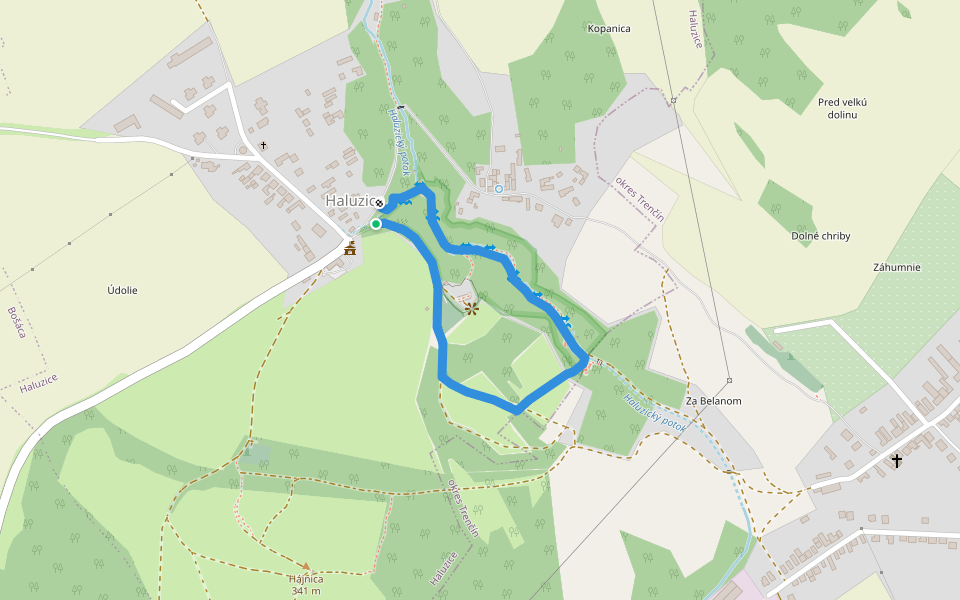Lesnícky náučný chodník Haluzická tiesňava walking route map in Haluzice
