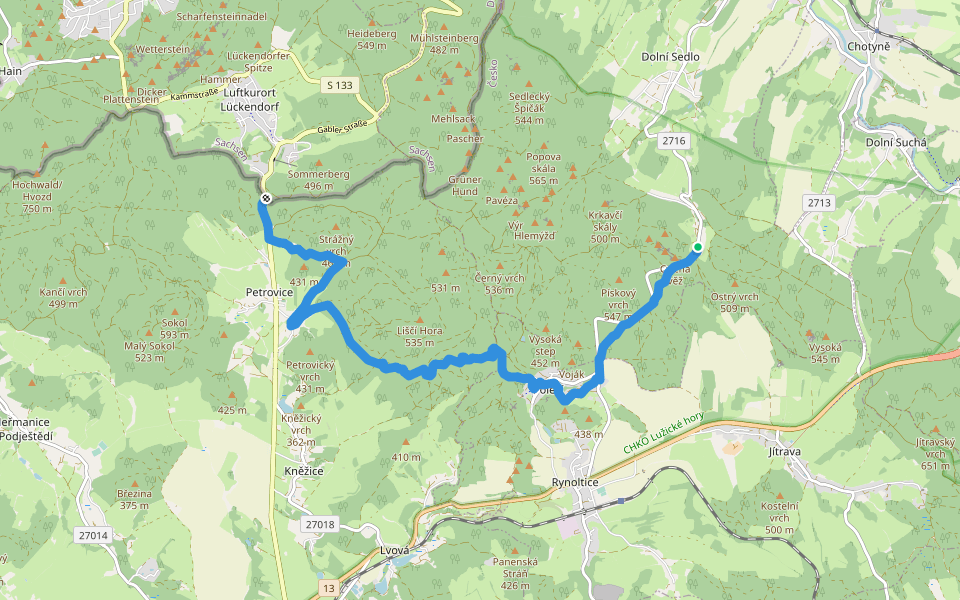 [M] Horní Sedlo - Petrovice walking route map in Hrádek nad Nisou