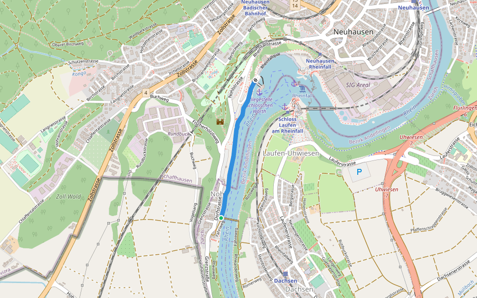 Nohlbrücke - Schlösschen Wörth Rheinfallbecken walking route map in Nohl