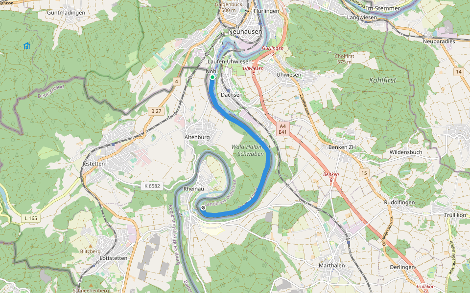 Nohlbrücke - Wehrbrücke Rheinau walking route map in Nohl