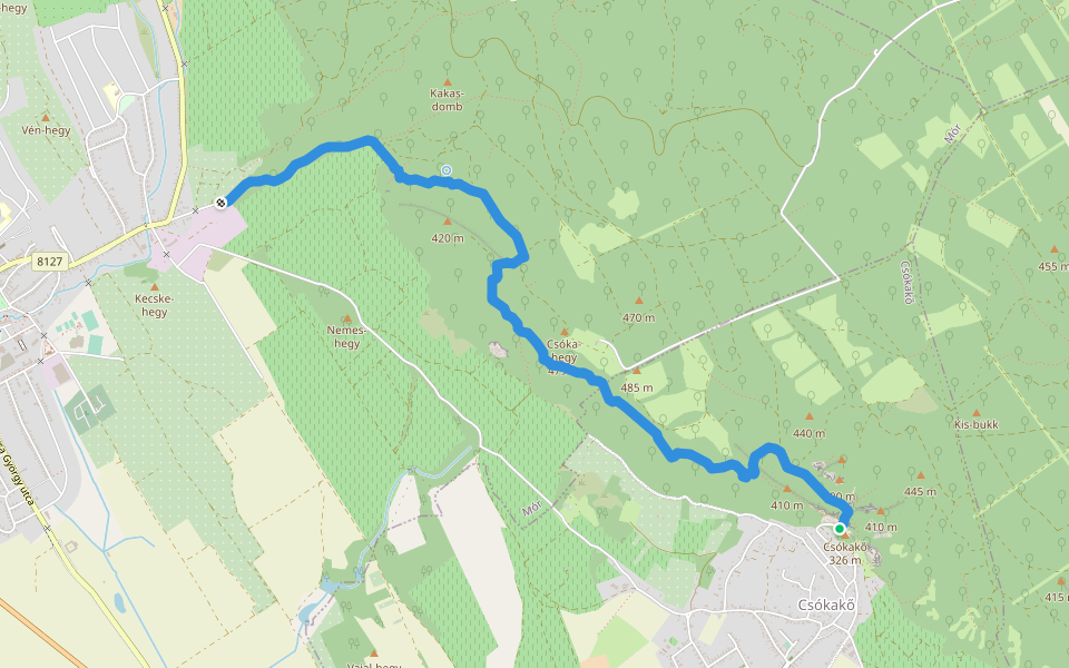 PL (Mór – Csókakő vára) walking route map in Csókakő