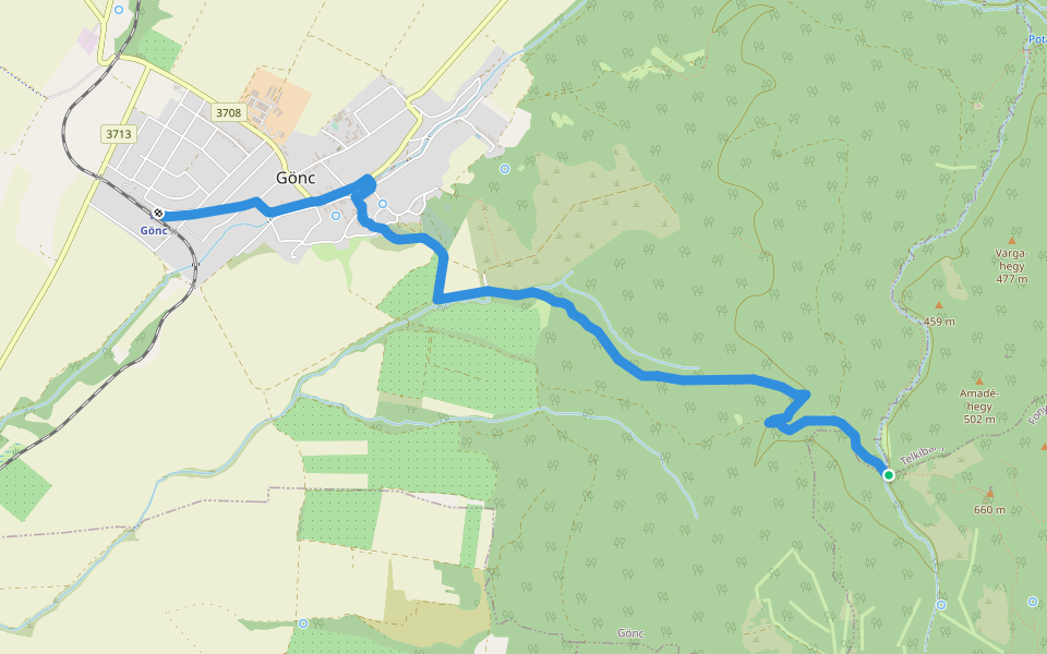 P■ (Kis-Amádé-hegy – Gönc, vá.) walking route map in Fony