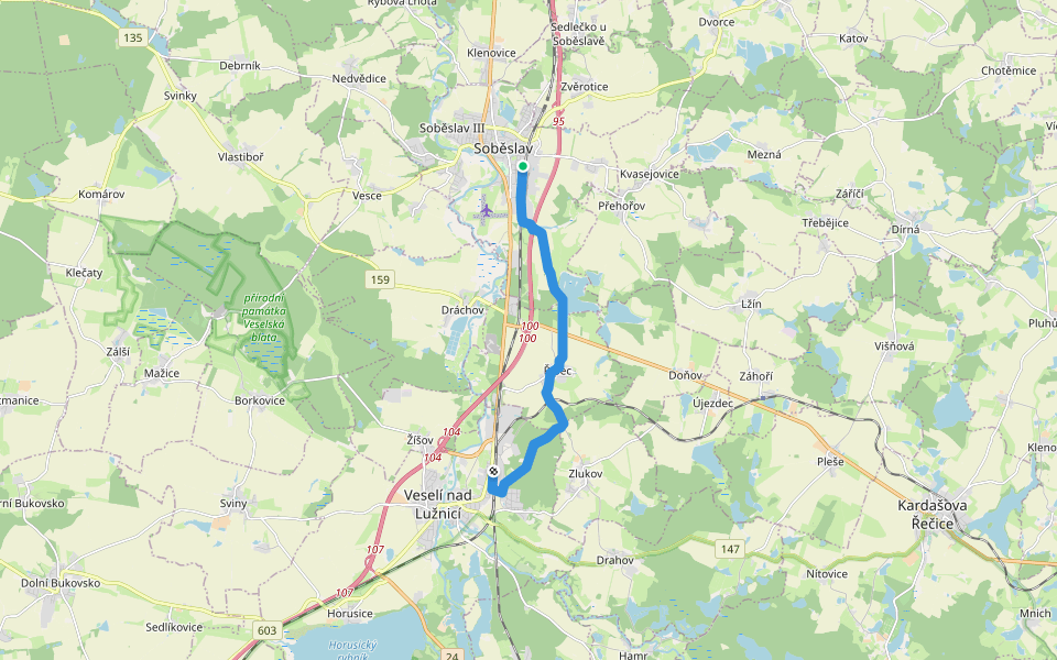 [M] Soběslav - Veselí nad Lužnicí walking route map in Soběslav