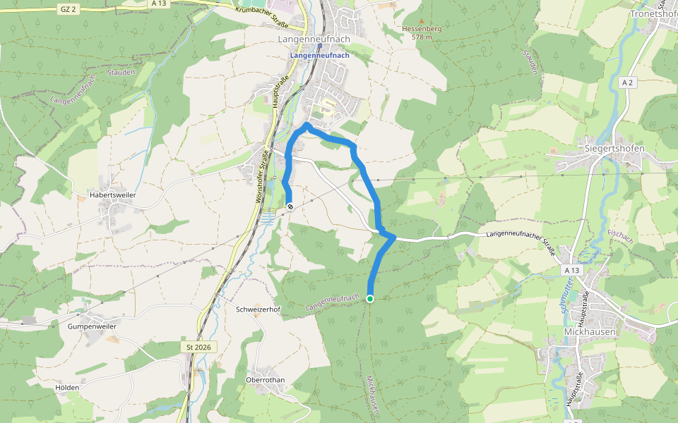 Um's schweizer Holz walking route map in Langenneufnach