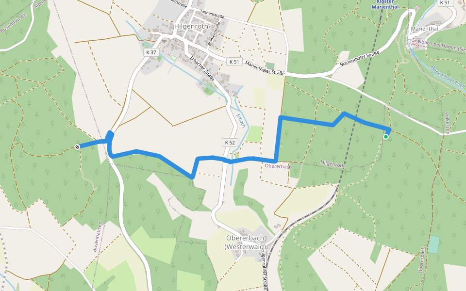 Obererbach Rundweg OE1 walking route map in Obererbach (Westerwald)