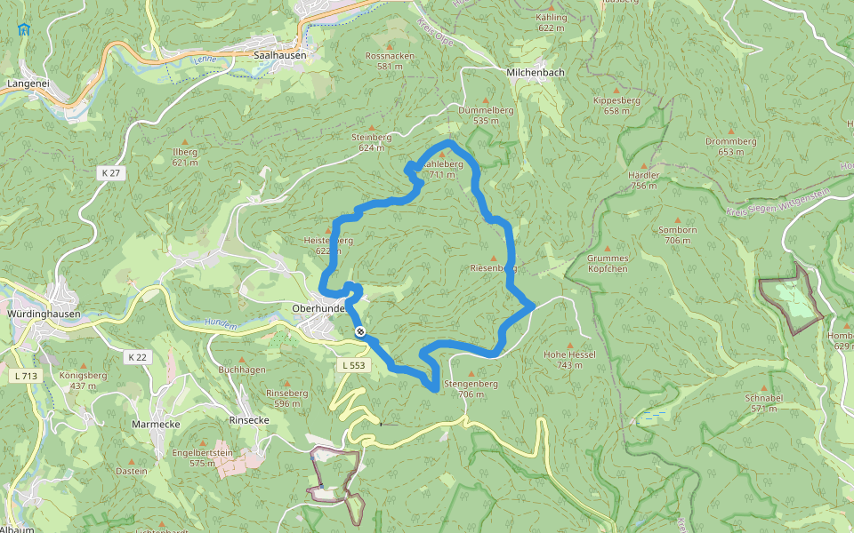 Rothaarsteig-Spur Oberhundemer Bergtour walking route map in Kirchhundem