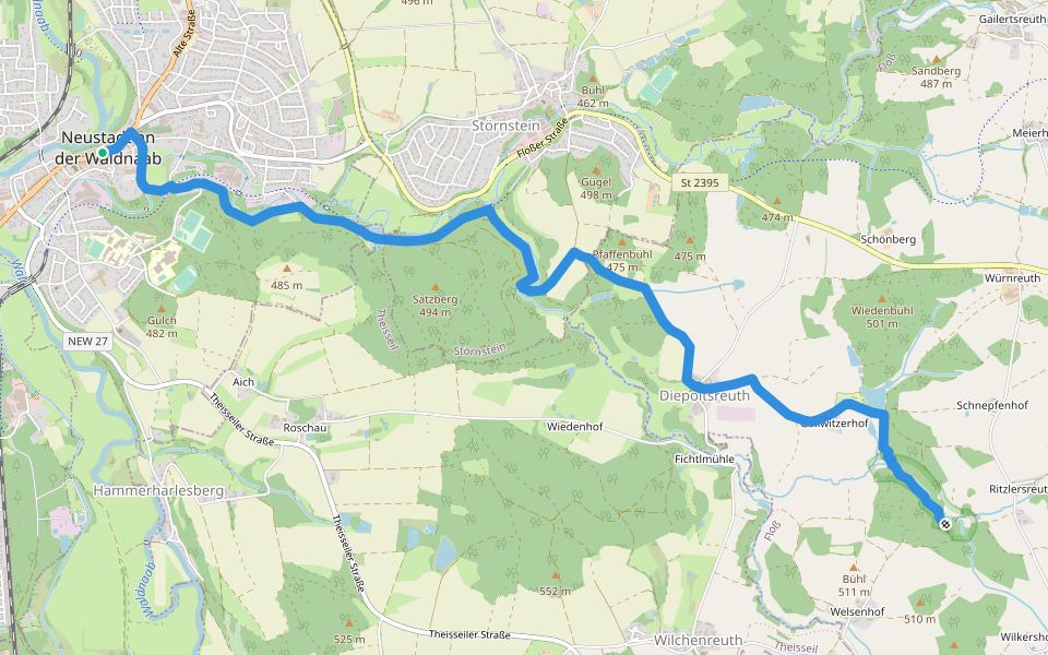 Goldsteig Zuweg Nr.5A Ritzlersreuth → Neustadt a.d.Waldnaab walking route map in Neustadt an der Waldnaab