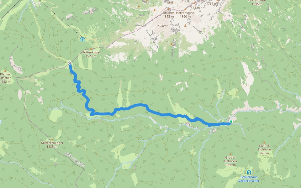Riffelsattel - Schleierfall walking route map in HinterÖtscher
