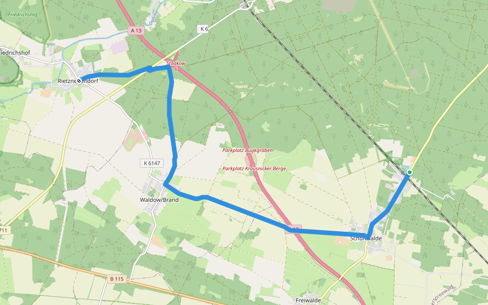 Wanderweg Schönwalde (Badeteich)-Waldow-Rietzneuendorf walking route map in Schönwald
