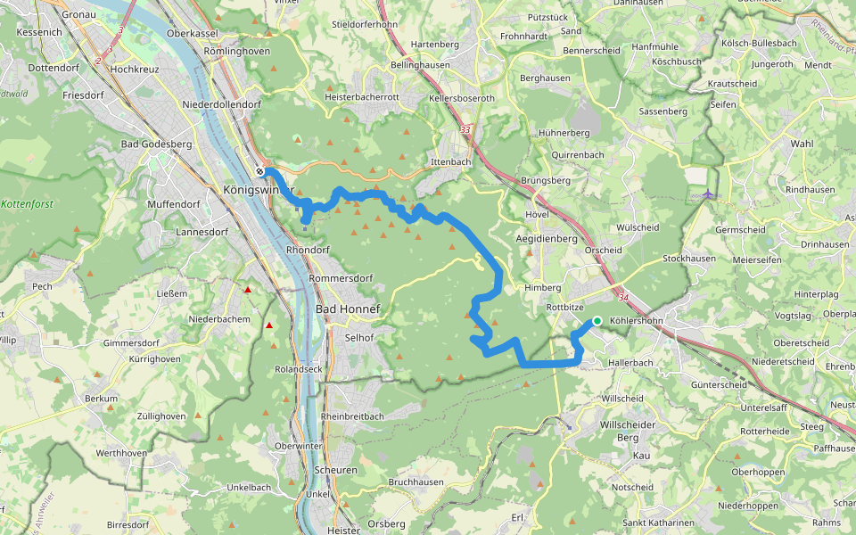 [K] Kölner Weg [17] Rottbitze - Königswinter walking route map in Windhagen