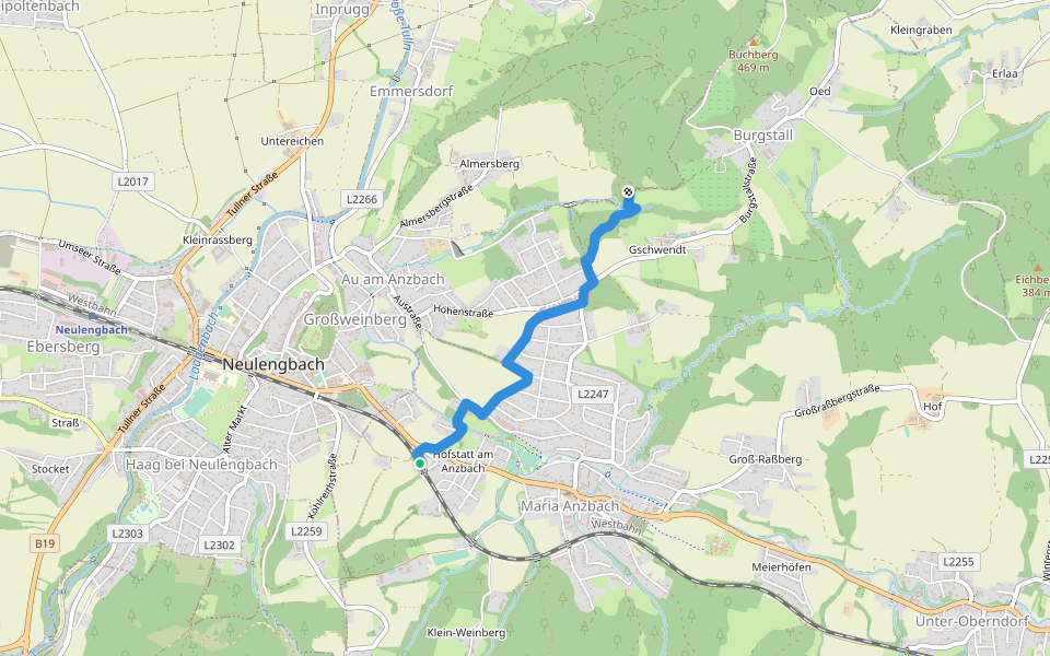 Hofstatt (Bhf) - Burgstall walking route map in Hofstatt am Anzbach