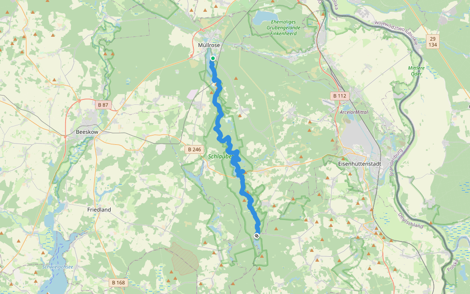 Schlaubetal-Wanderweg walking route map in Müllrose