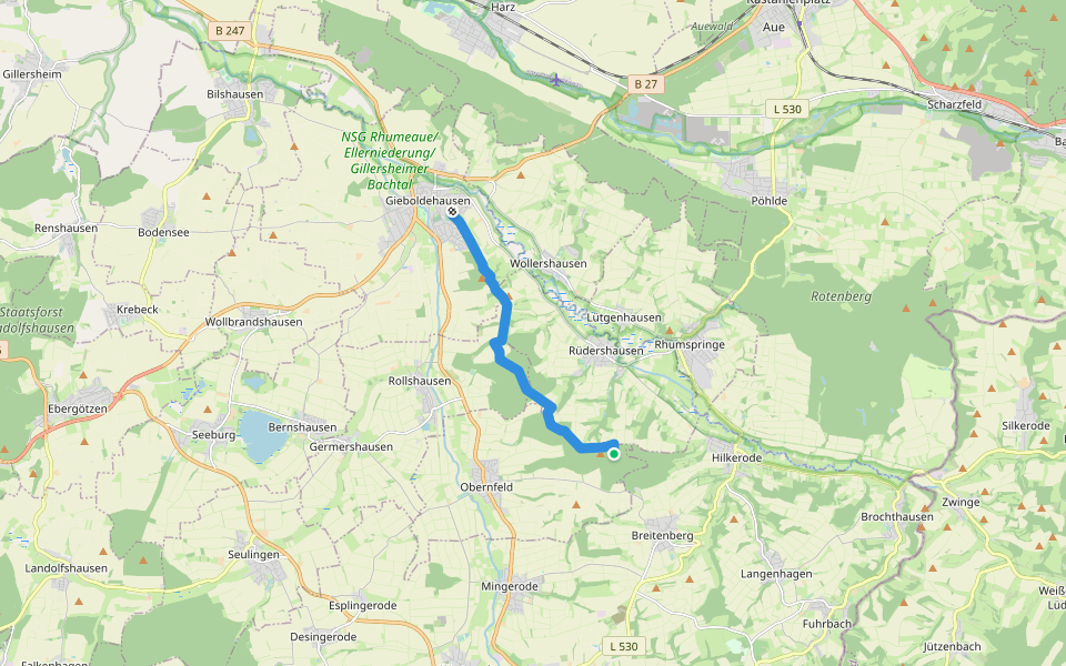Wanderweg 11 Gieboldehausen (Schloss) - Forsthaus Hübental walking route map in Obernfeld
