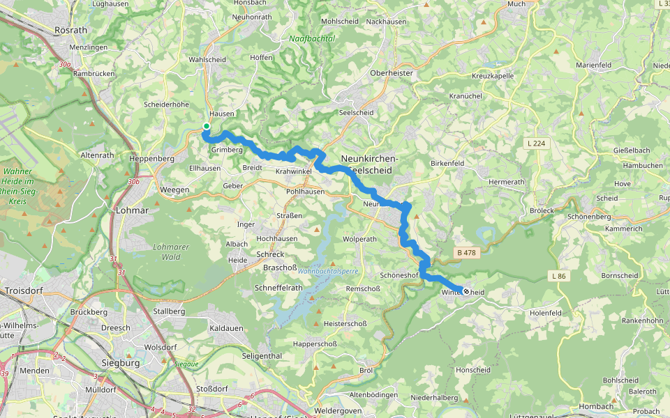 [K] Kölner Weg [03] Kreuznaaf - Winterscheid walking route map in Lohmar