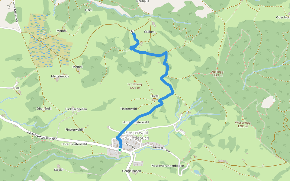 Finsterwald - Dietenwart Gräben walking route map in Entlebuch
