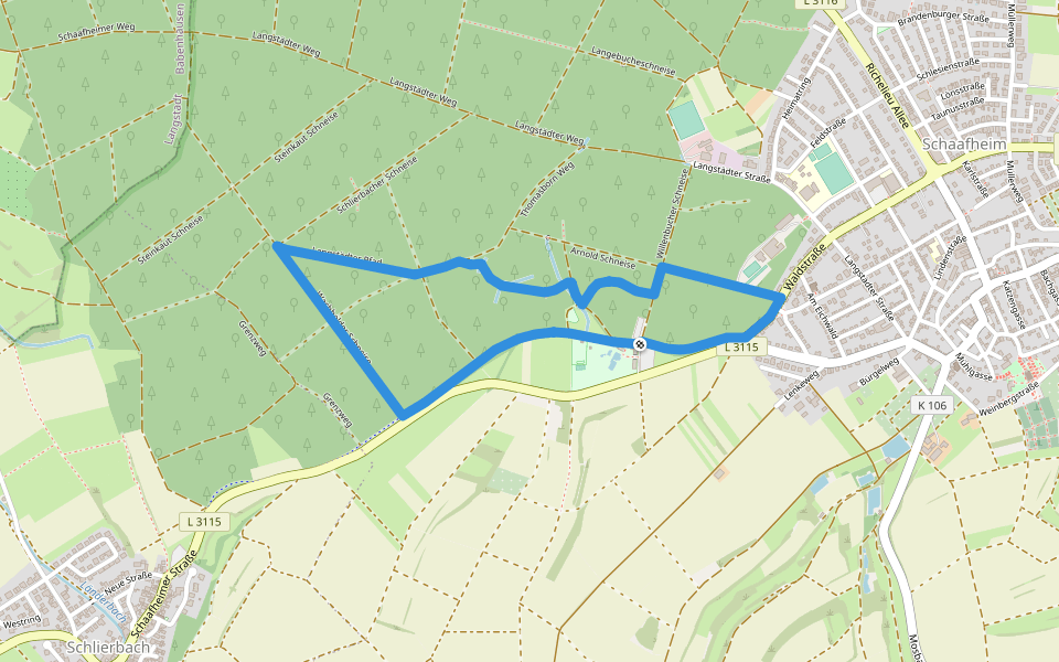 Rundwanderweg Schaafheim Röhrigeck 1: Eichwald-Weg walking route map in Schaafheim