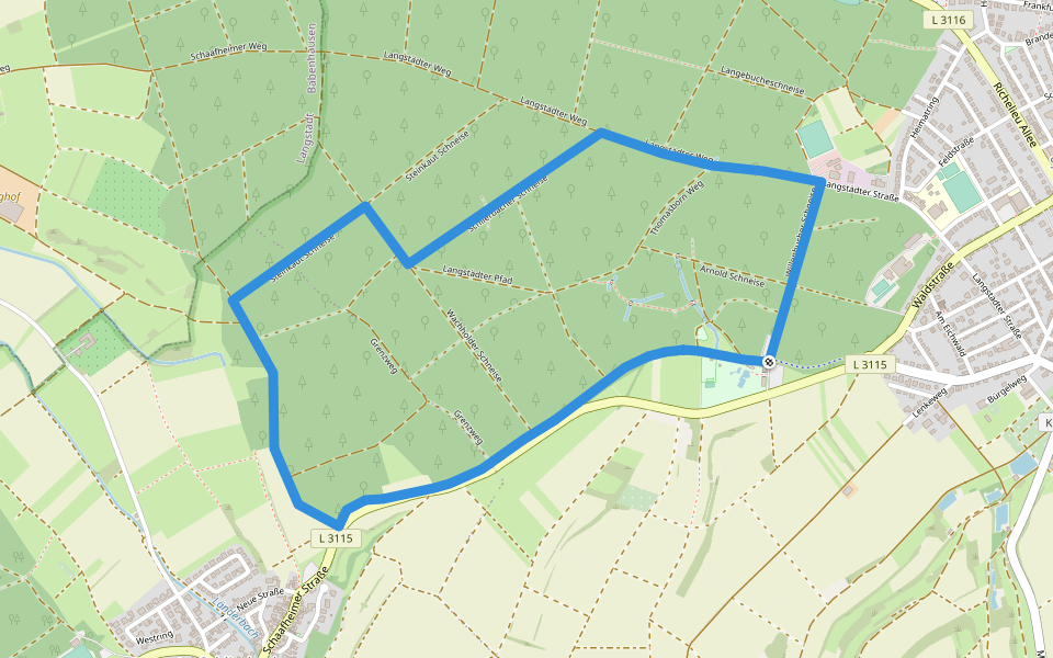 Rundwanderweg Schaafheim Röhrigeck 2: Drei-Stege-Weg walking route map in Schaafheim