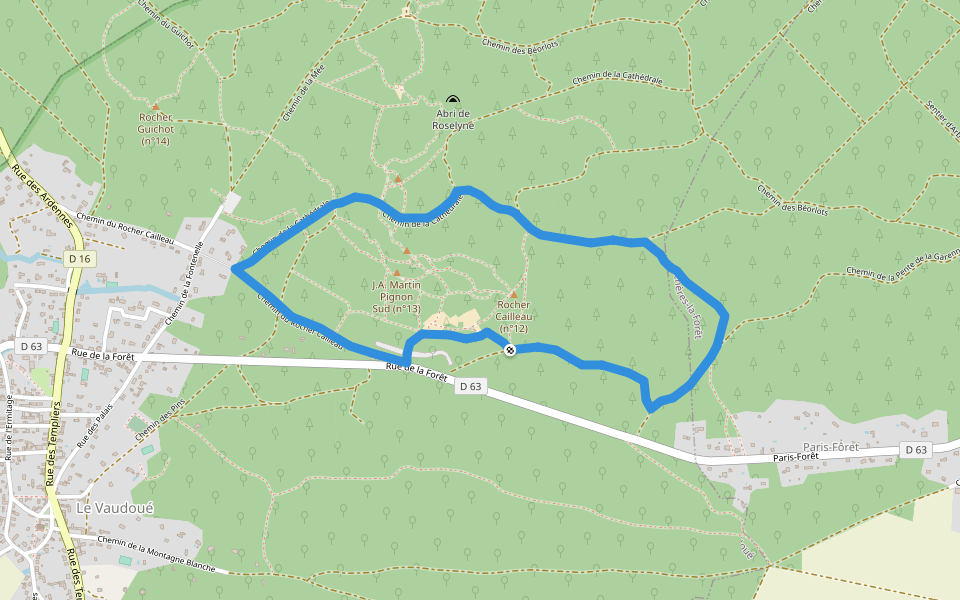 Promenade du Rocher Cailleau walking route map in Le Vaudoué