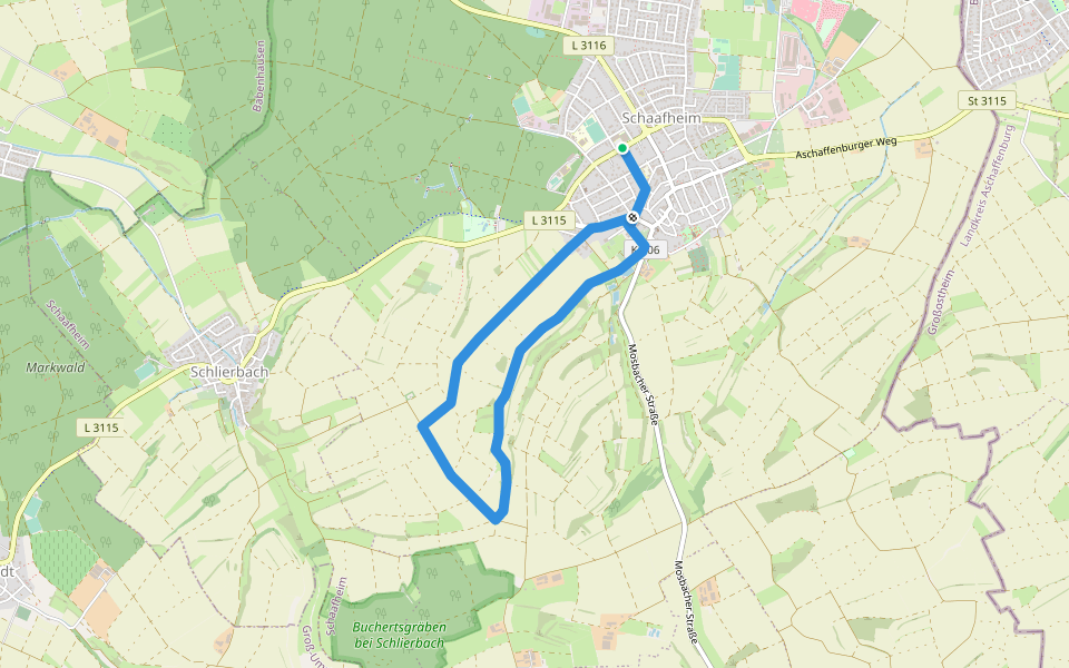 Rundwanderweg Schaafheim 1 : Spitzberg-Weg walking route map in Schaafheim