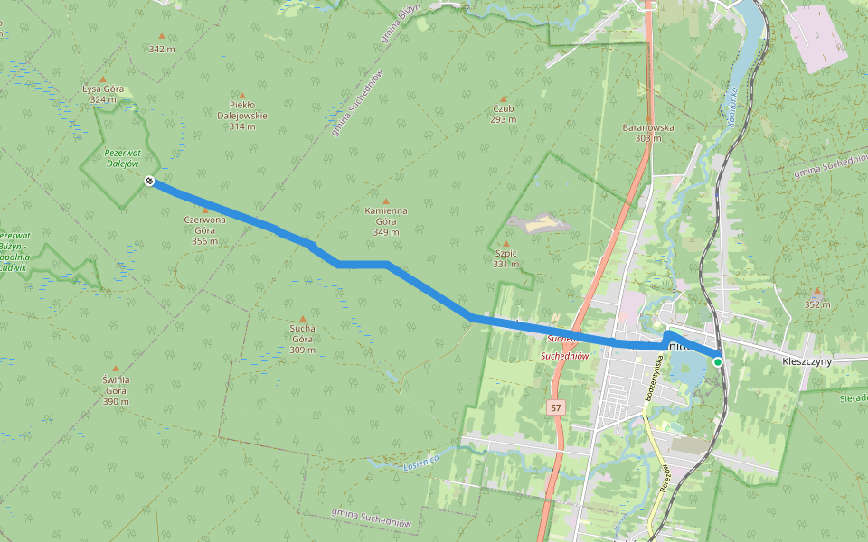 Suchedniów - Dalejów walking route map in Suchedniów