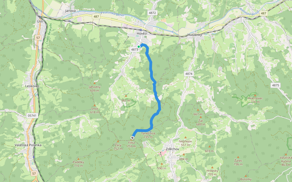 [Ž] Hořansko - Filka walking route map in Hovězí