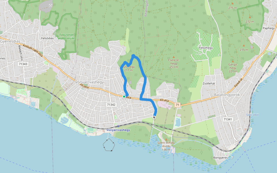 Z▲ (Vonyarcvashegy – Vas-hegy, Kitaibel P.-kilátó – 71. sz. országút) walking route map in Vonyarcvashegy