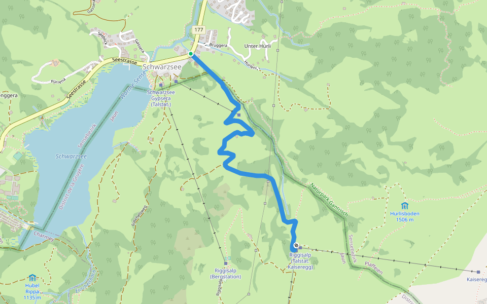 Schwarzsee - Riggisalp walking route map in Schwarzsee