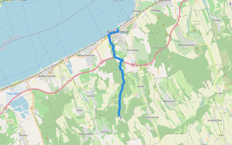 P (Balatonföldvár – Páskum pihenő) walking route map in Balatonföldvár