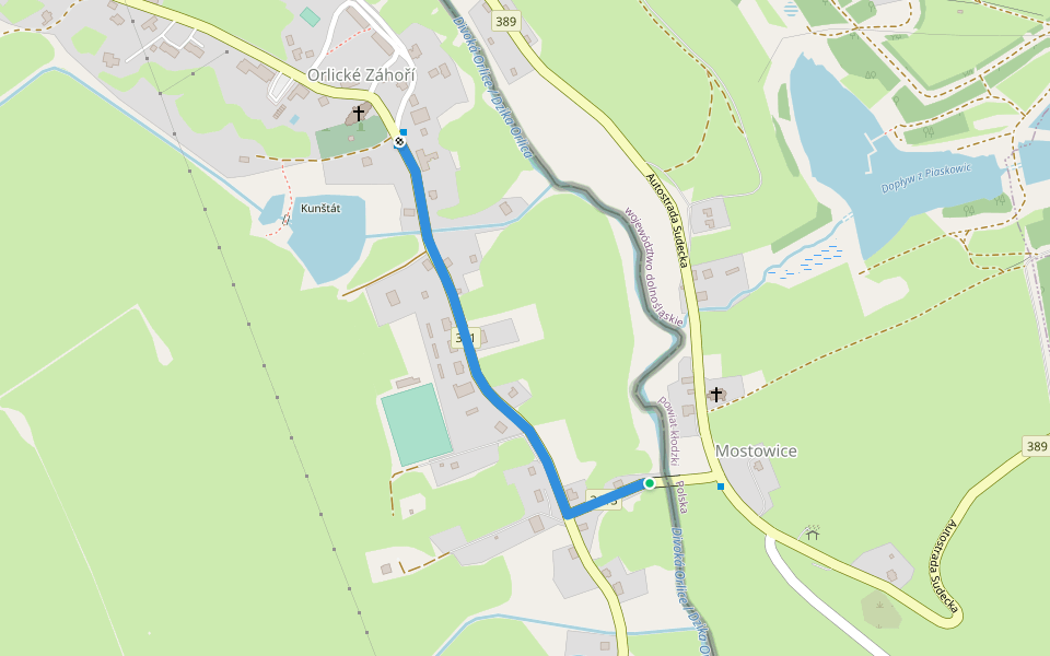 [Ž] Orlické Záhoří: kostel - hranice walking route map in Mostowice