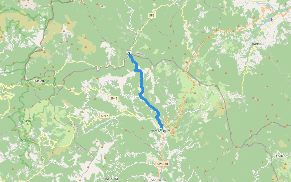 Varese L.- P.so Chiapparino - La Pelosa walking route map in Varese Ligure