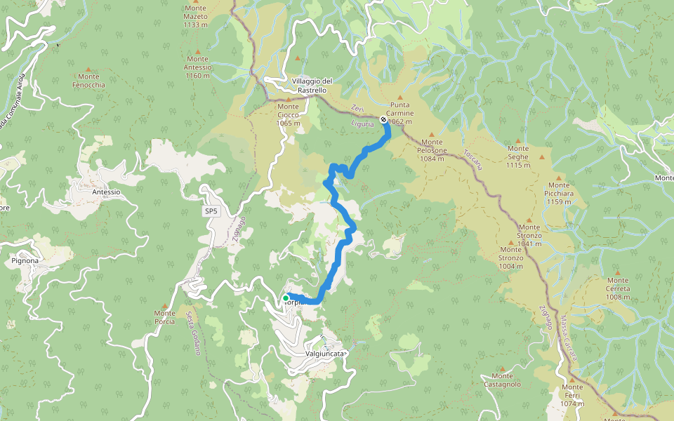 Torpiana - Case Erbazzana - Foce di Cavagina walking route map in Torpiana