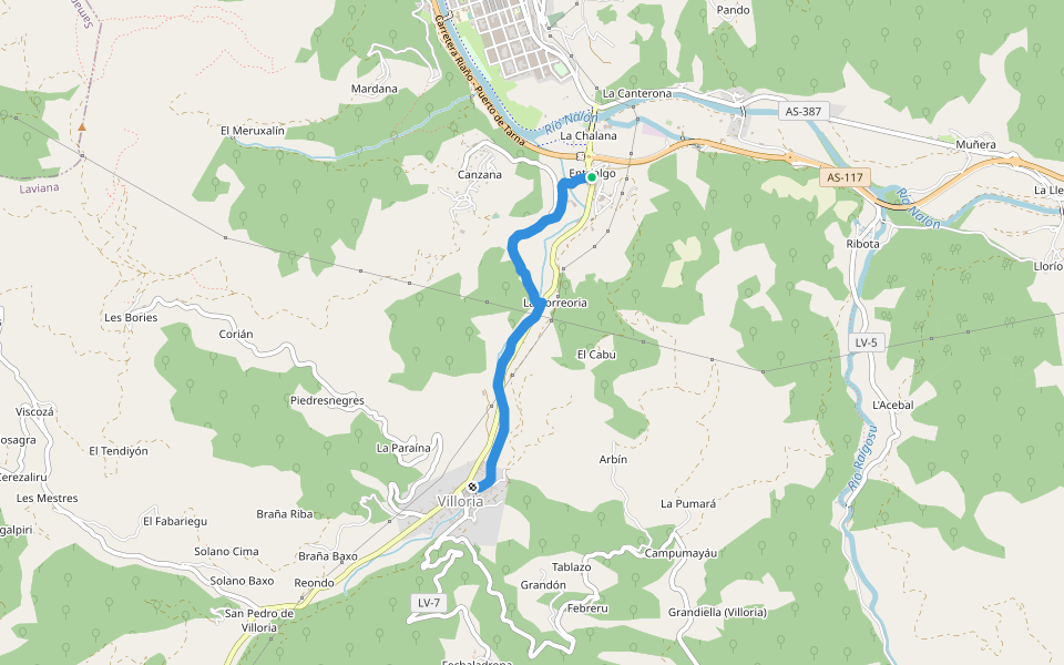 PR-AS 166 La Aldea Perdida walking route map in Entrialgo
