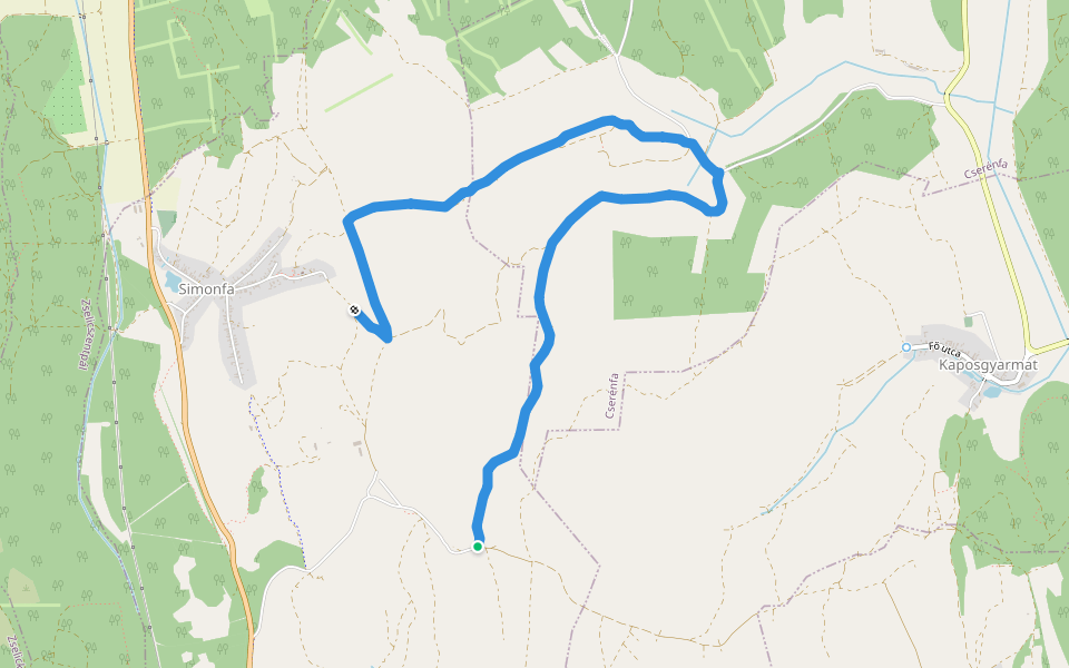 K+ (Simonfa, horhos elágazás – Konkolyos) walking route map in Cserénfa