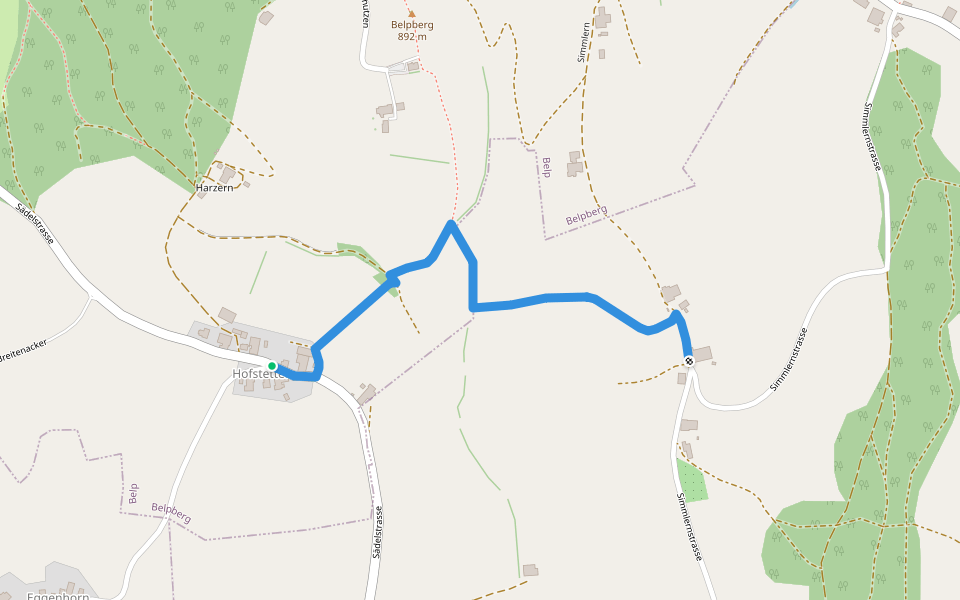 Hostete - Simmlere walking route map in Belp