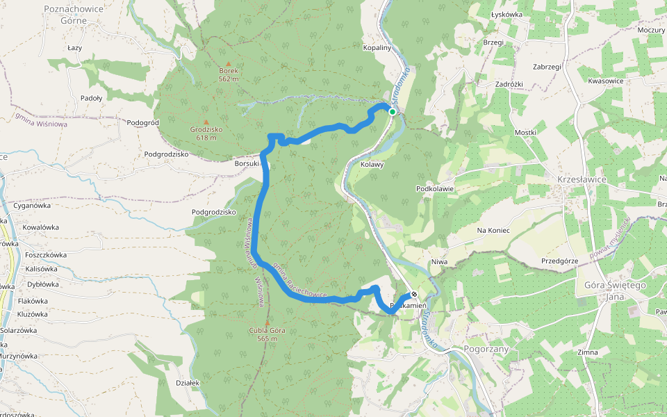 Podkamień - Kolawy walking route map in Poznachowice Górne